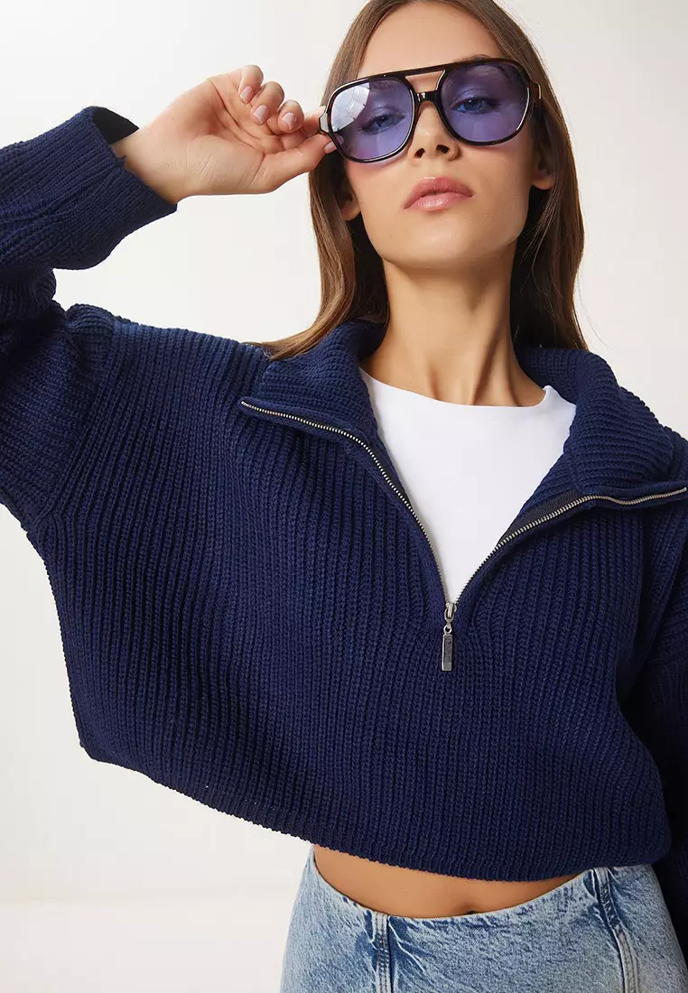 Zippered Turtleneck Knitwear Sweater