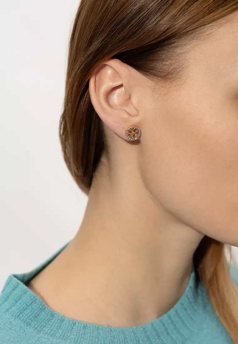 Tory burch crystal shop logo stud earrings