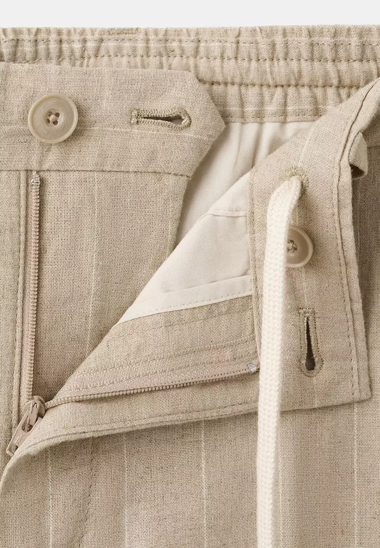 修身剪裁間條長褲