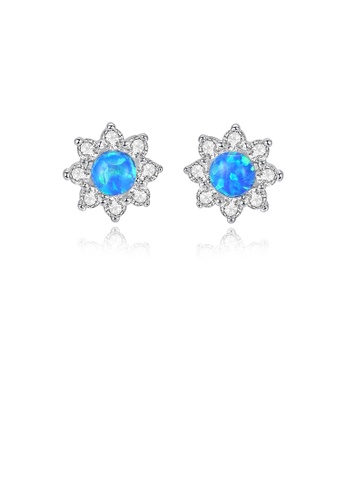 Glamorousky blue 925 Sterling Silver Fashion and Elegant Flower Blue Imitation Opal Earrings with Cubic Zirconia 329F9ACBBAA968GS_1