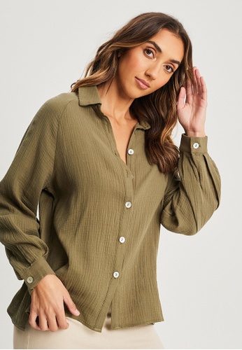 The Fated green Tori Relaxed Shirt 612FCAA7AA959BGS_1