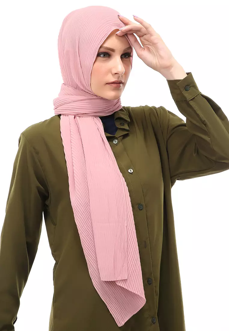 Melissa Pashmina Plisket Garis Hijab Wanita Relaxed Fit - Dusty