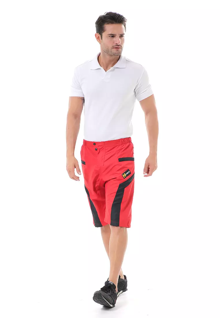 Grissham Celana Pendek Pria Short Pants Kasual Motif List Material Parasut ORIGINAL - Red