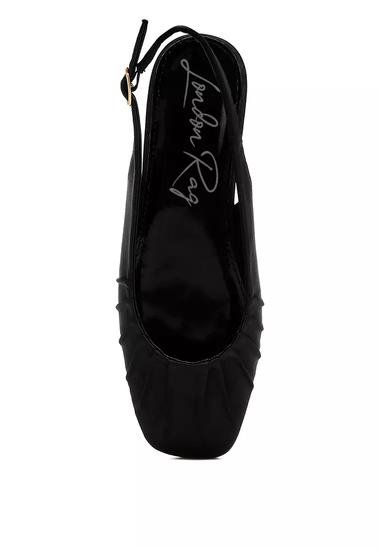 Sepatu Flat Ujung Persegi Satin Warna Hitam