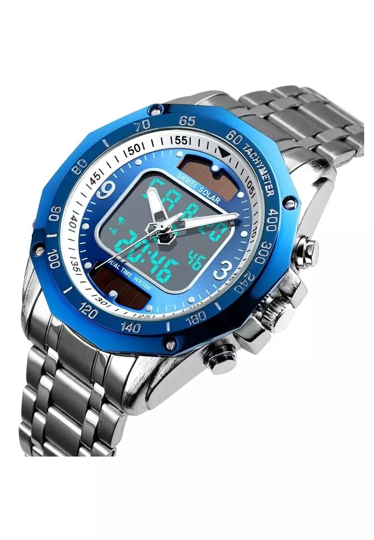 Jam Tangan Casual Solar Digital Analog Pria Waterproof Strap Tali Material Stainless Steel WW23 ORIGINAL