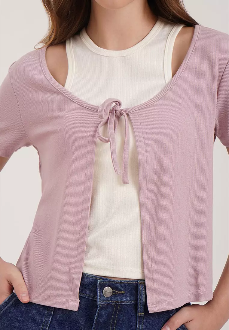 Buy Penshoppe Short Sleeves Tie Cardigan with Tank Top Set 2025