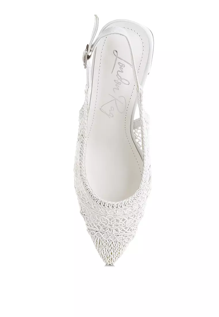Woven Design Slingback Sandals in White