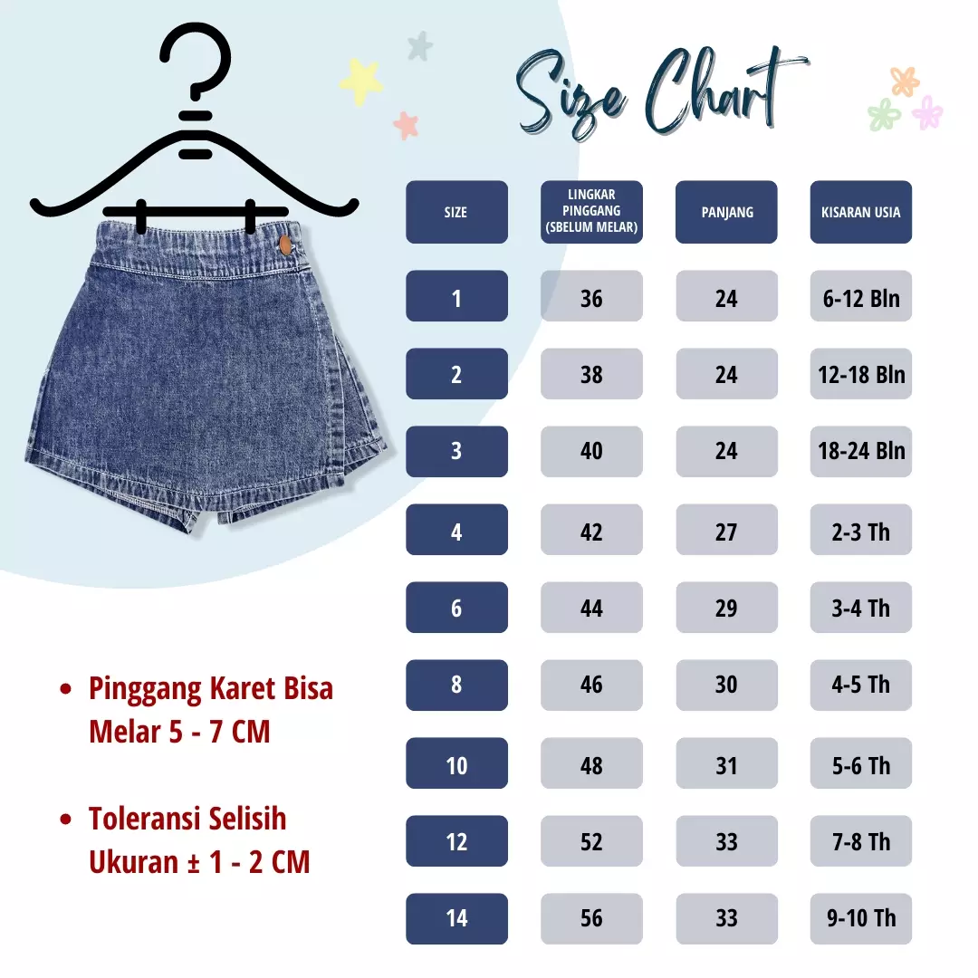 Wakakids Rok Celana Jeans Anak Perempuan Skort Snow Wash 037