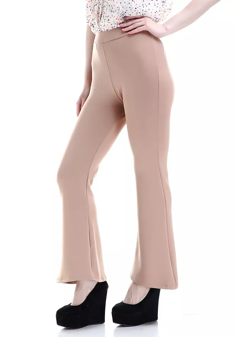 Zahlee Celana Cutbray Wanita Long Pants Woman Highwaist Kasual Bawahan - Mocca
