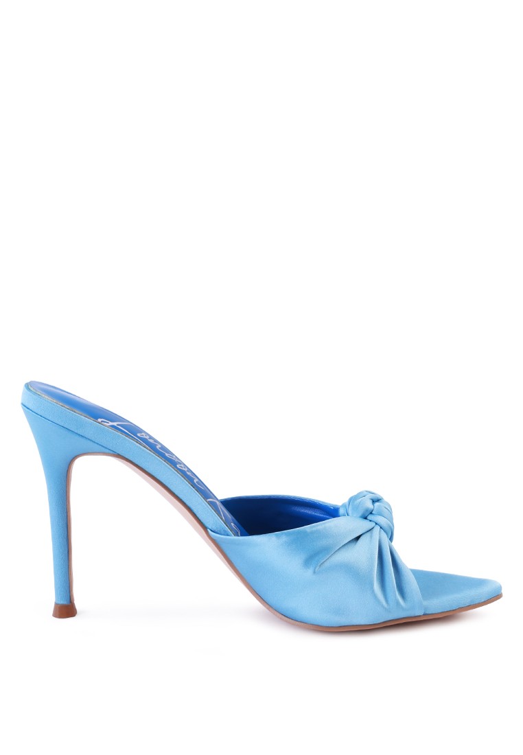 Blue Satin Knot High Heeled Sandals