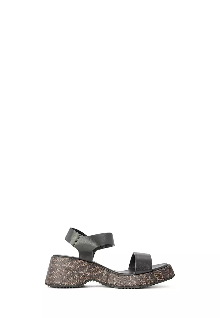 Discount on BONIA  shoes - SKU: Dark Brown Buona Monogram Wedge Sandals