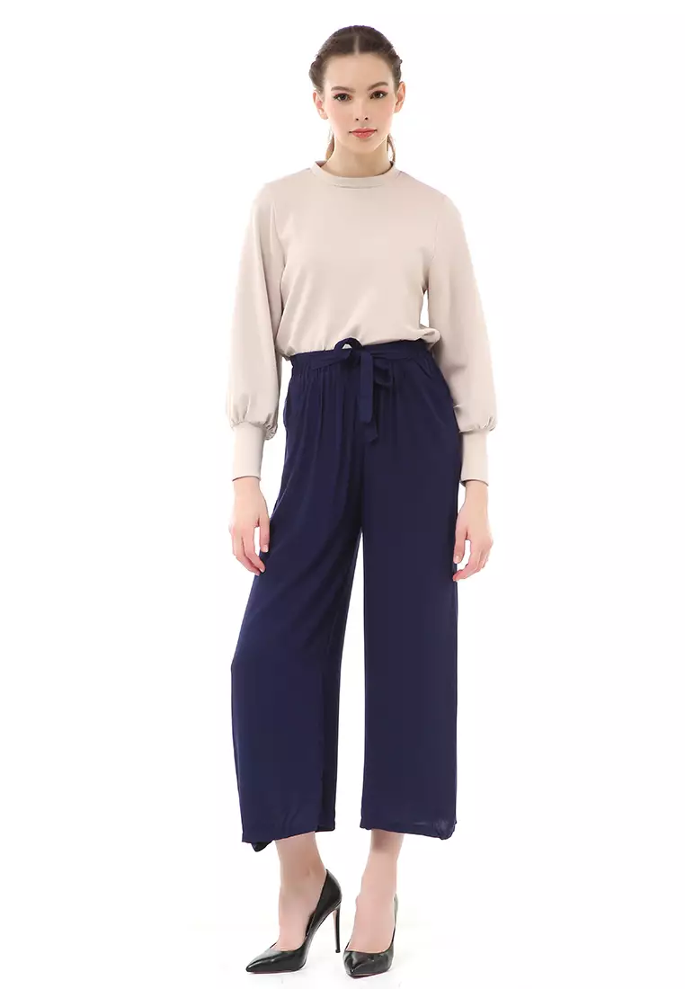 Stella Celana Panjang Casual Wanita Kulot Loose Pants Homewear Material Rayon ORIGINAL - Navy