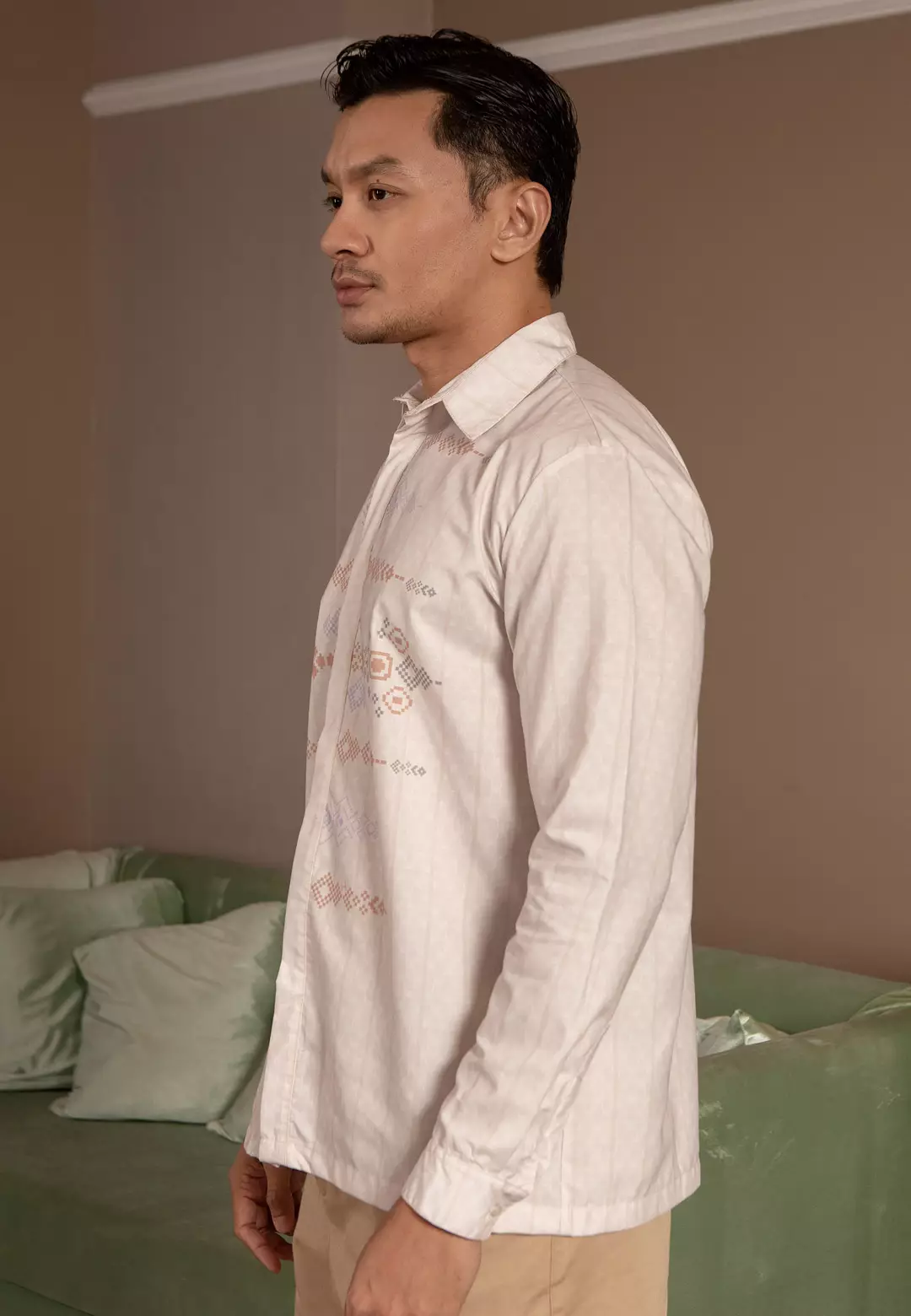 HijabChic Malik Koko Sand Stone - Baju Lebaran Pria Koko Motif Geometris