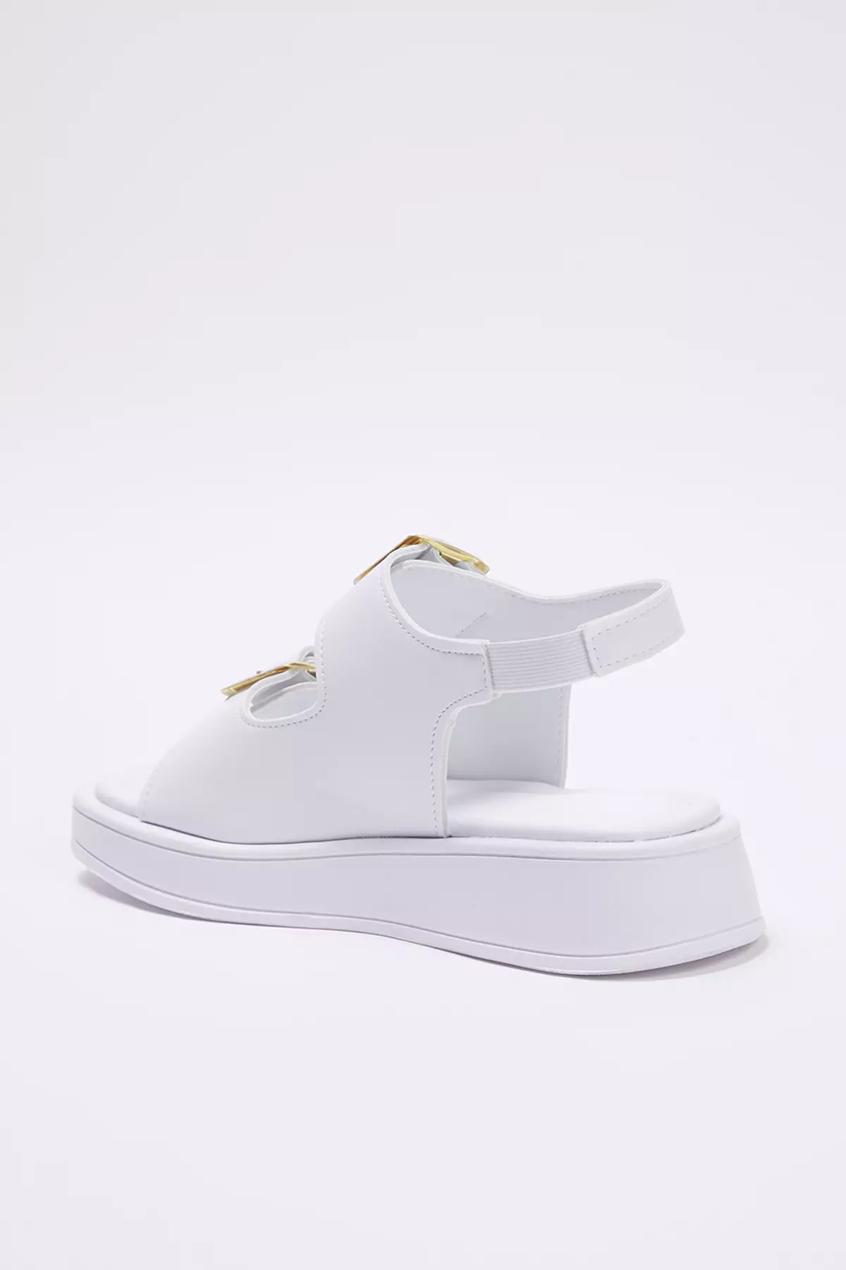 White Double Buckle Women's Thick Sole Sandals Takaw25Sd00000