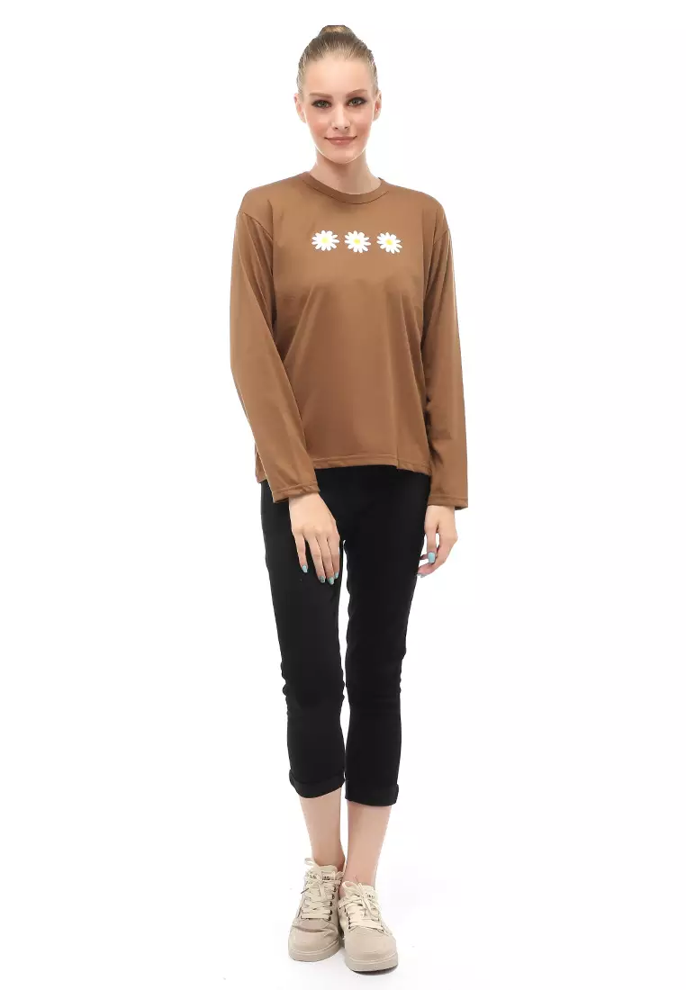 Dreama Kaos Oversized Long Sleeves Atasan Wanita Relaxed Fit - Mopan Triple Daisy