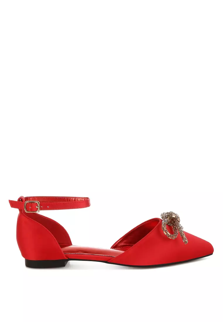 Discount on Rag & CO.  shoes - SKU: Rhinestone Detail Bow Flat Sandals in Red