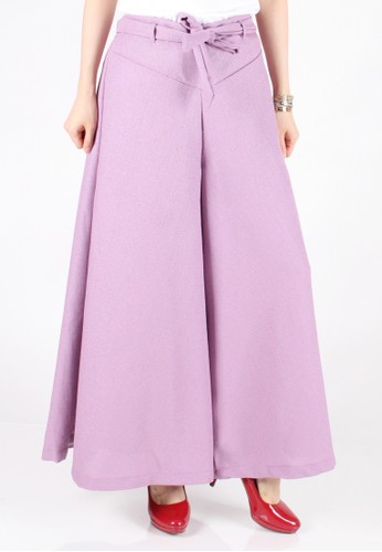 Linen Bowtie Wide Maxi Culottes - Purple