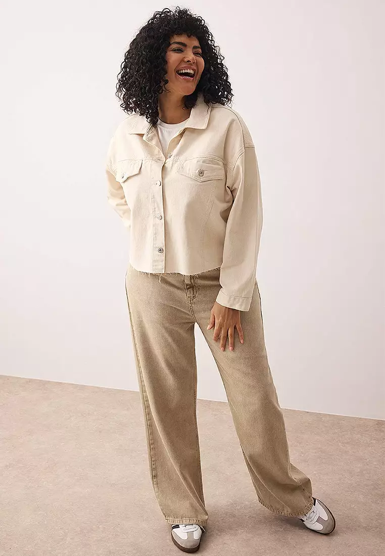 Oversize/Loose Cut Crop Denim Plus Size Jacket