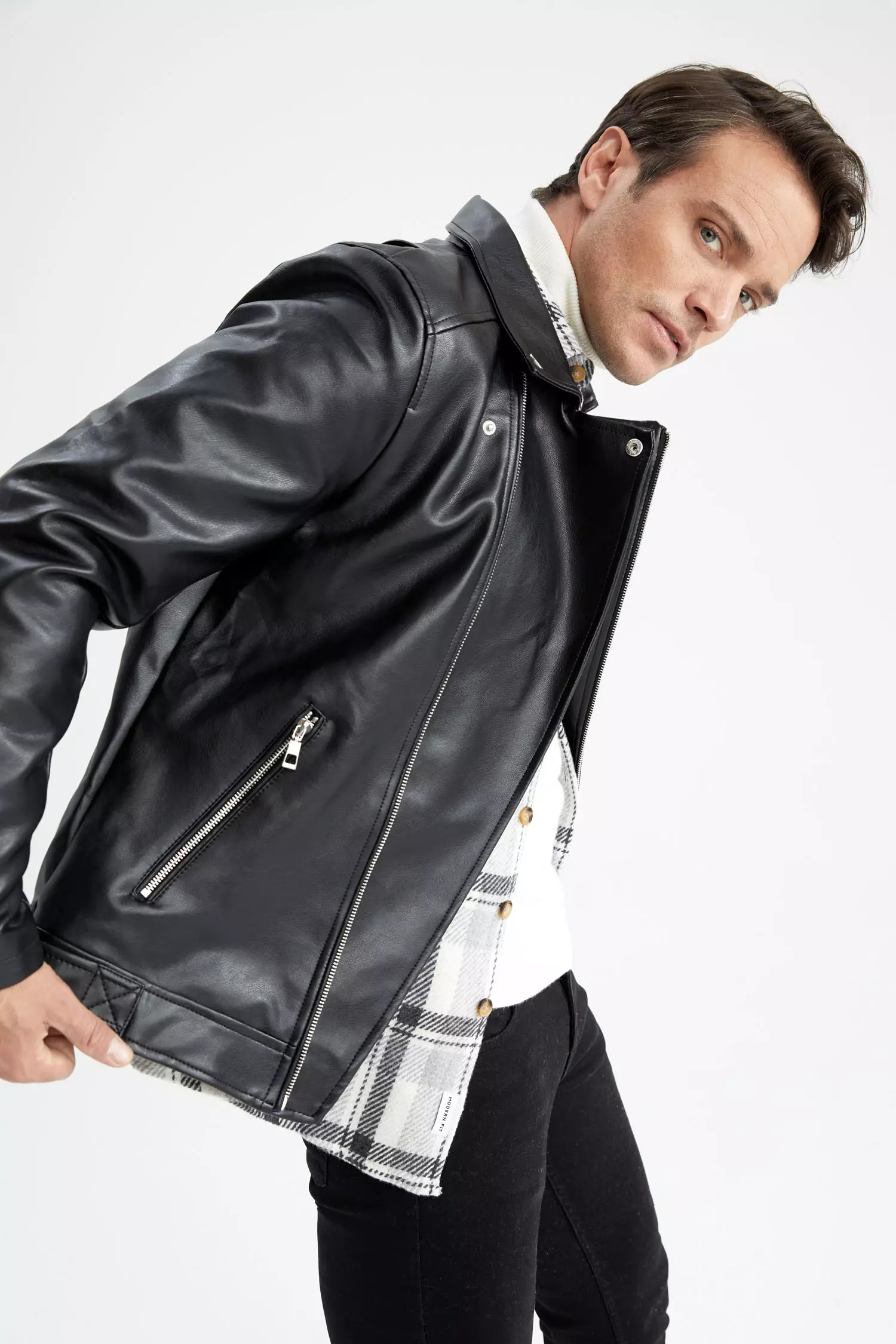 Buy DeFacto Slim Fit Polo Collar Faux Leather Coat 2023 Online | ZALORA  Singapore
