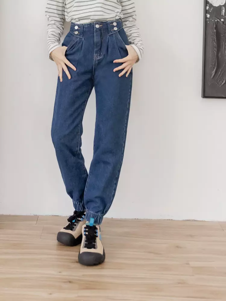 OB嚴選 純棉前後腰頭造型牛仔束口褲《BA7335》