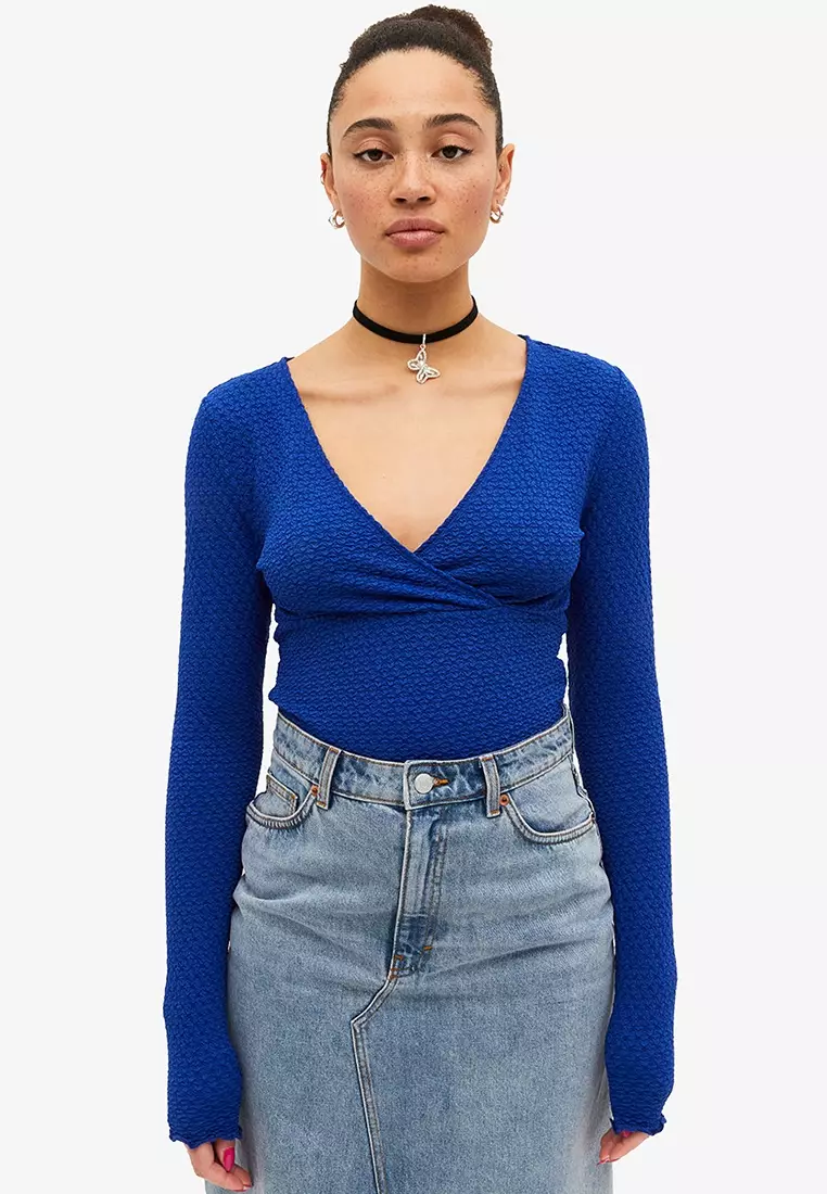 Buy Monki Textured Wrap Top 2024 Online ZALORA Singapore
