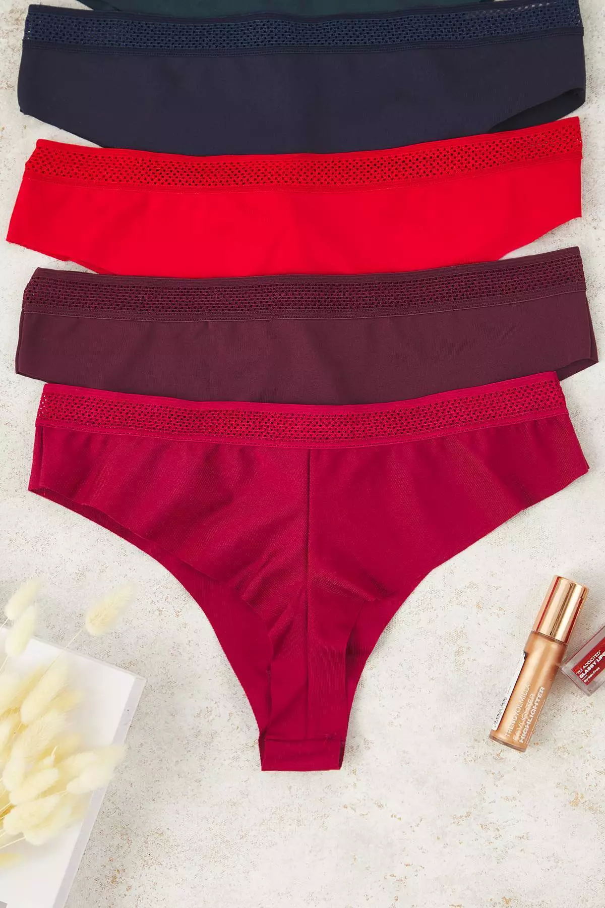 Multicolored 5-Pack Micro Lace Detailed Thong Knitted Panties