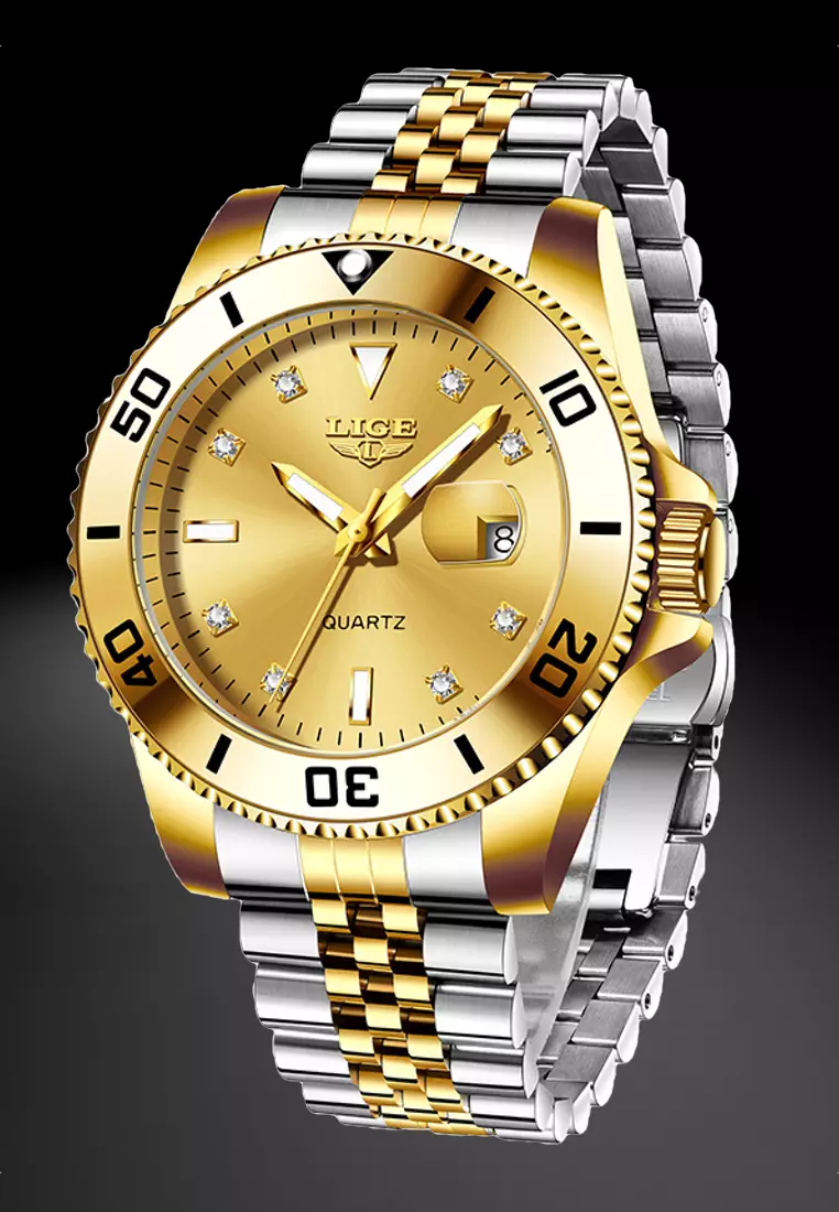 Unisex Classic Diver's Stainless Steel Quartz Watch on Steel Bracelet