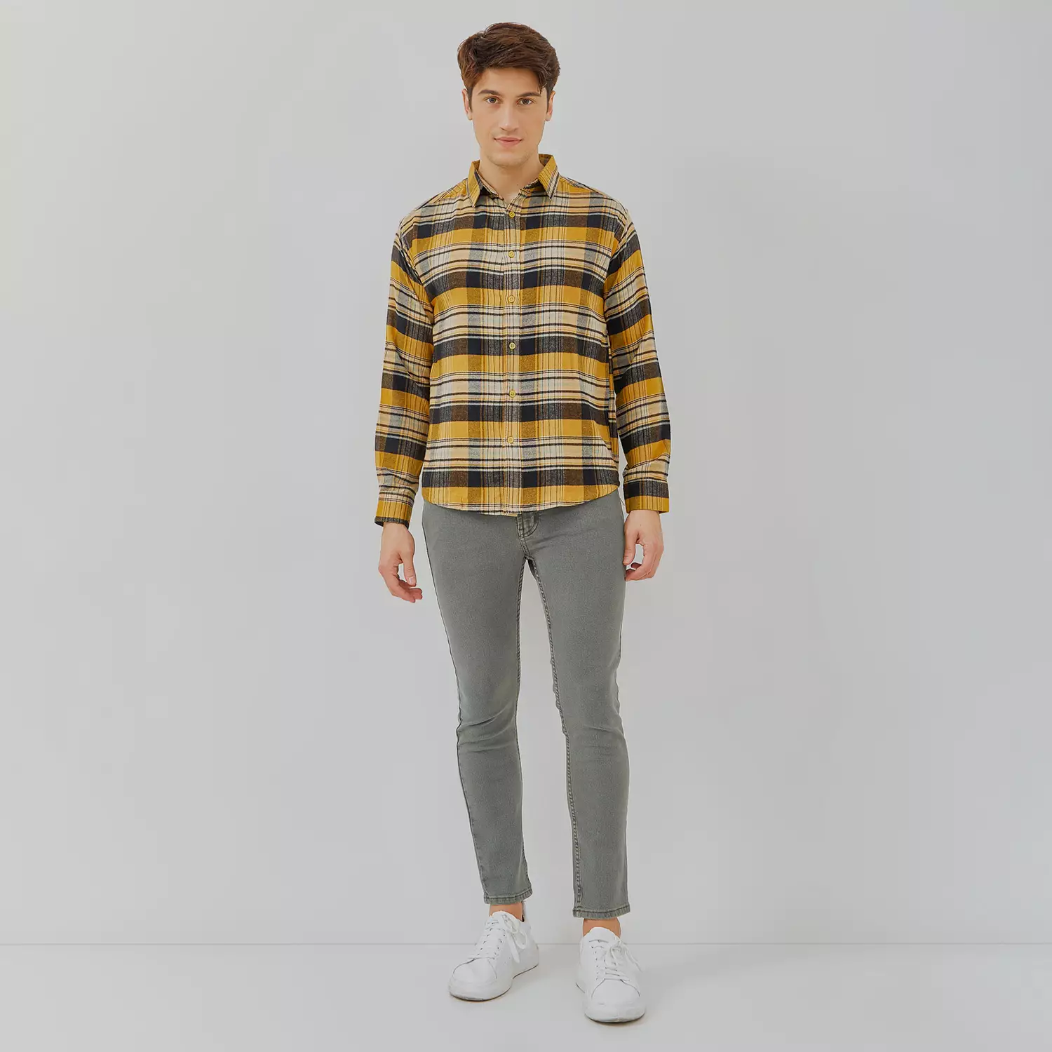 PAULMAY Kemeja Flanel Pria Lengan Panjang Kuning 6712