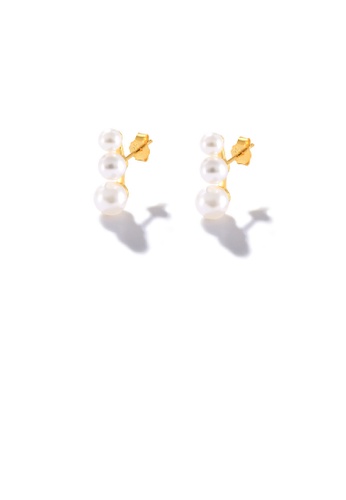 Glamorousky white 925 Sterling Silver Plated Gold Fashion Elegant Geometric Imitation Pearl Stud Earrings 8889AACE609BB6GS_1