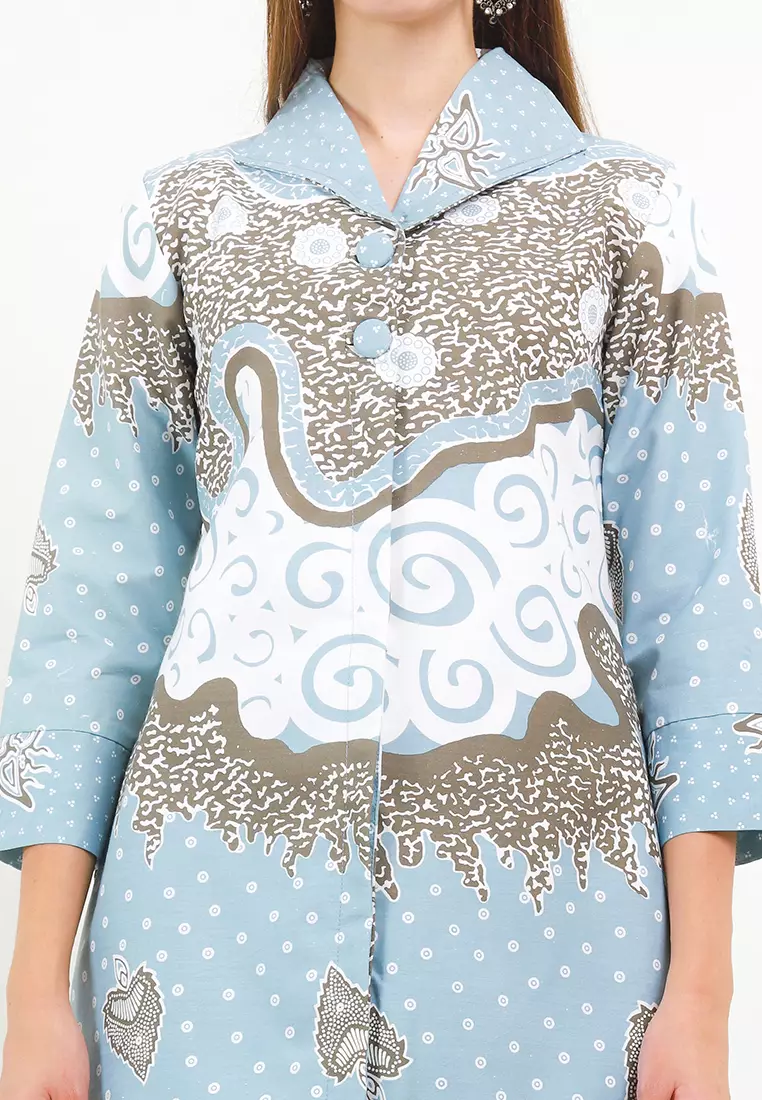 BATIK TALENTA EXCLUSIVE batik wanita blous MENDUNG TWOTONE BLUE