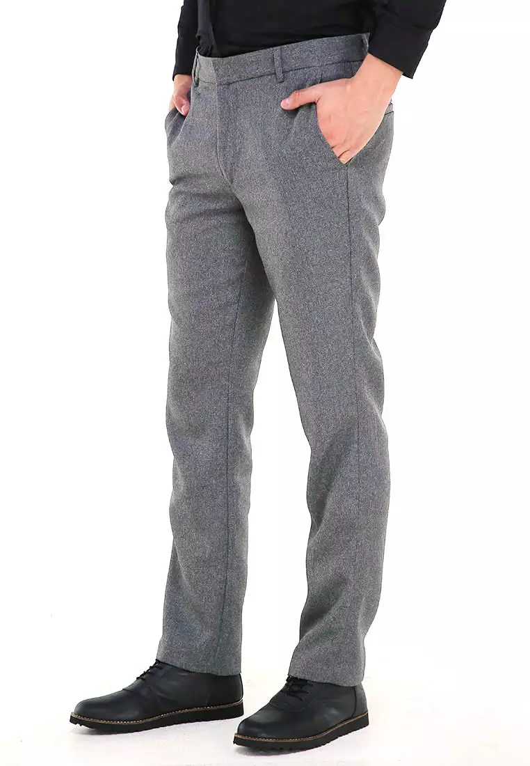 Locko Celana Panjang Pria Polos Slim Fit Formal Long Plain Pants Material Wool ORIGINAL - Light Gray