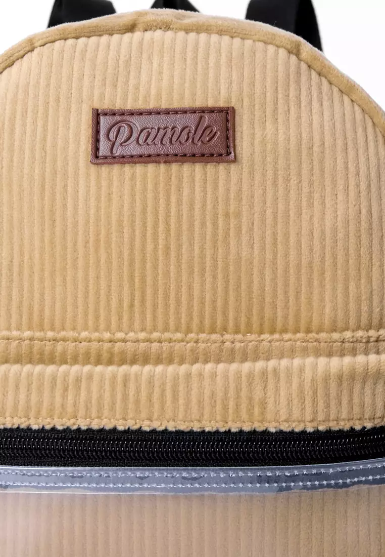 Tas Ransel Wanita Bahan Corduroy Penutup Resleting Celine Series Coklat Muda