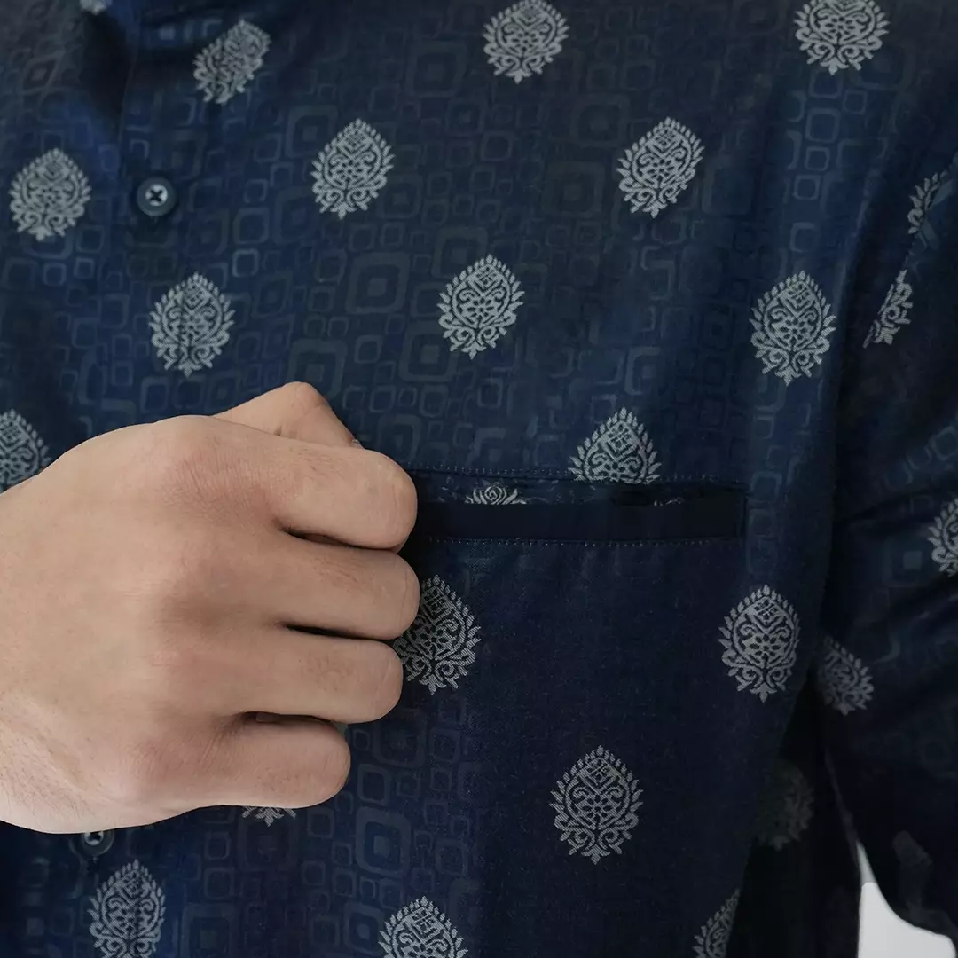 Casella Baju Koko Pria Lengan Panjang | Baju Koko Batik Syam 9982 Navy
