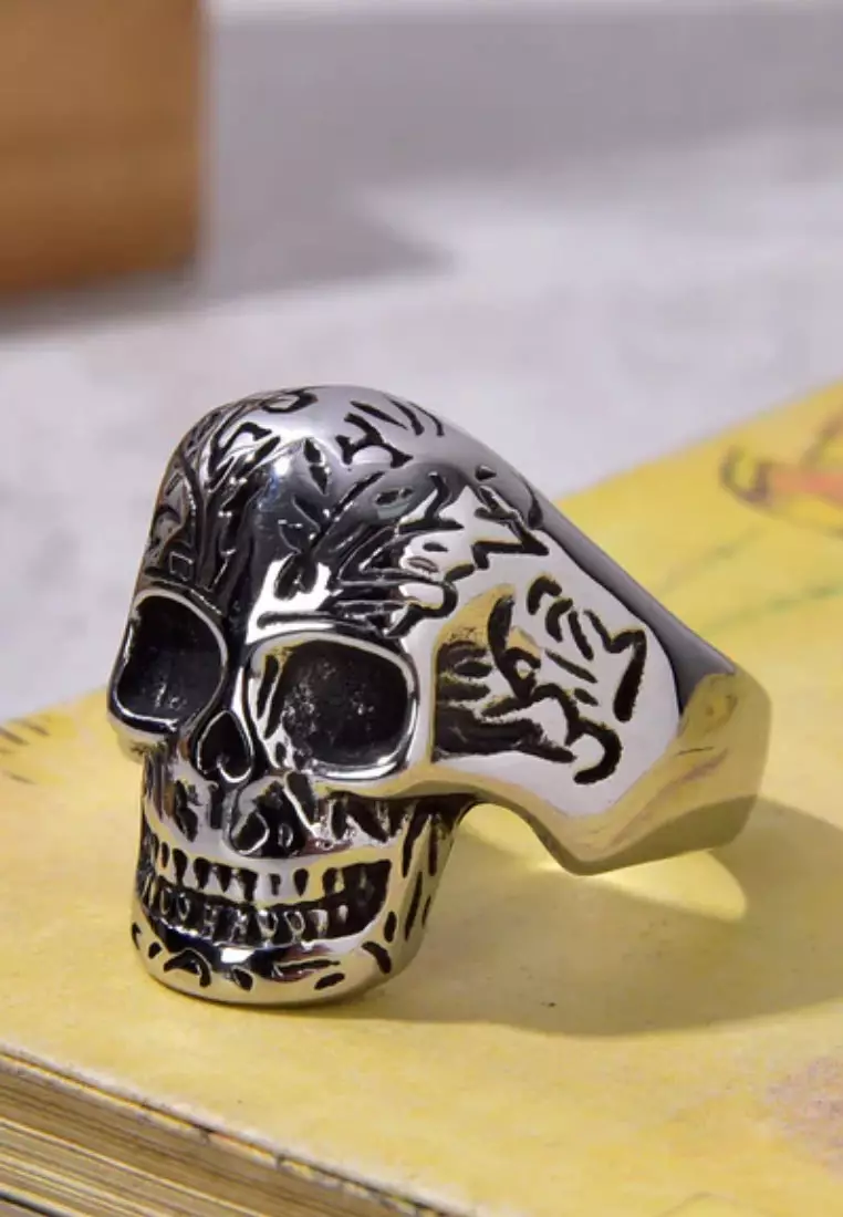 Accessories Cincin Pria Pria Pirate Skull  Premium Stainless-Steel Ring Silver