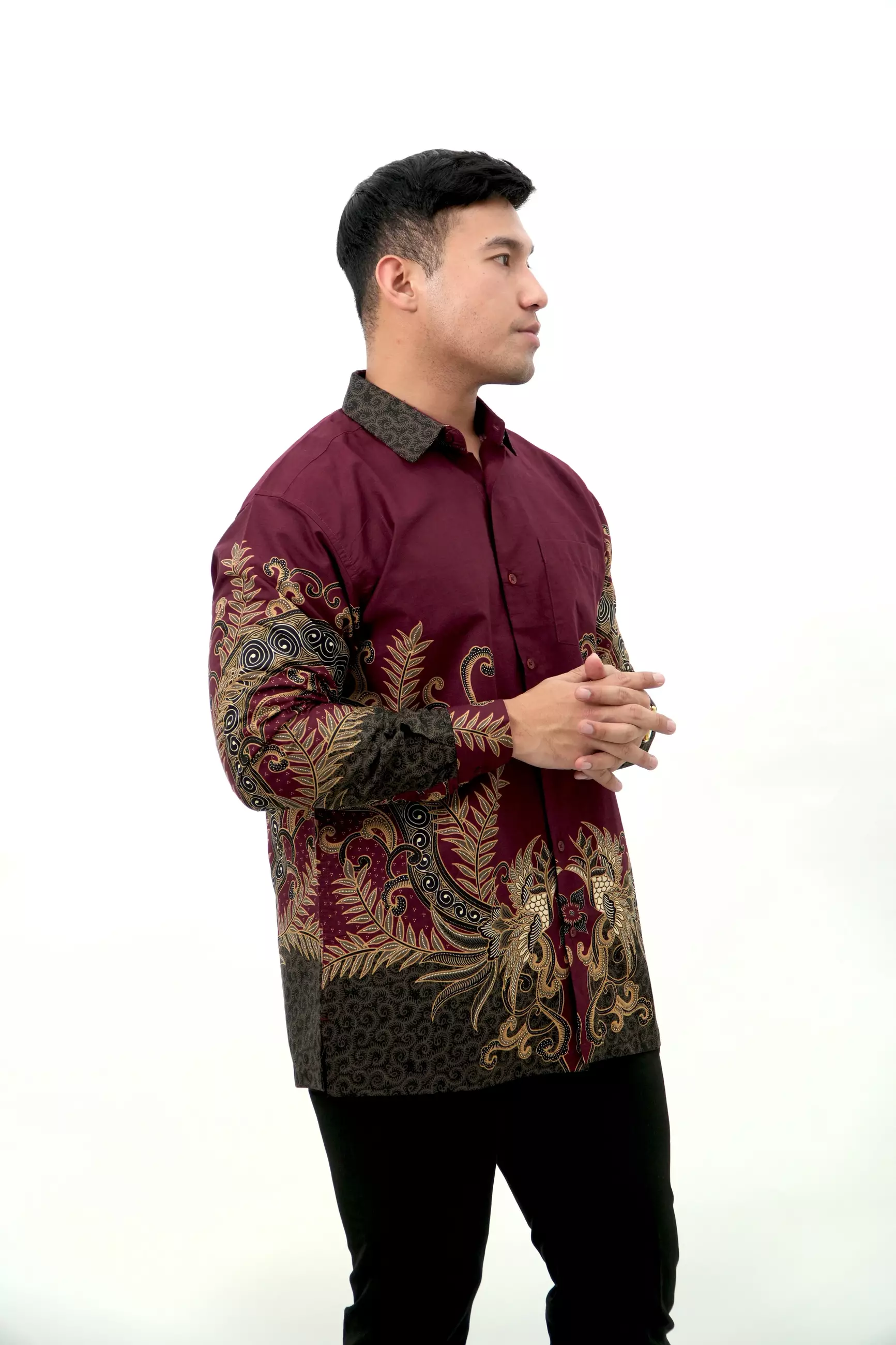 Kemeja Batik Lengan Panjang Maroon Cokelat 16772