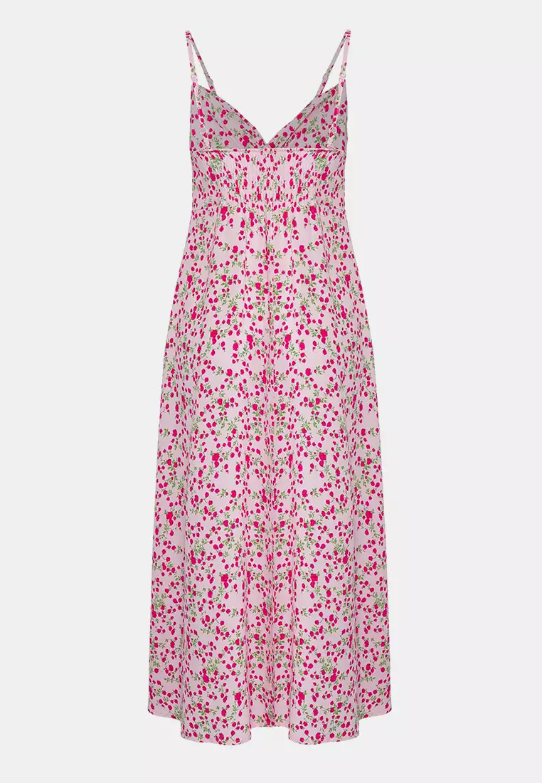 Pink Floral Midi Woven Dress Tedss25El1