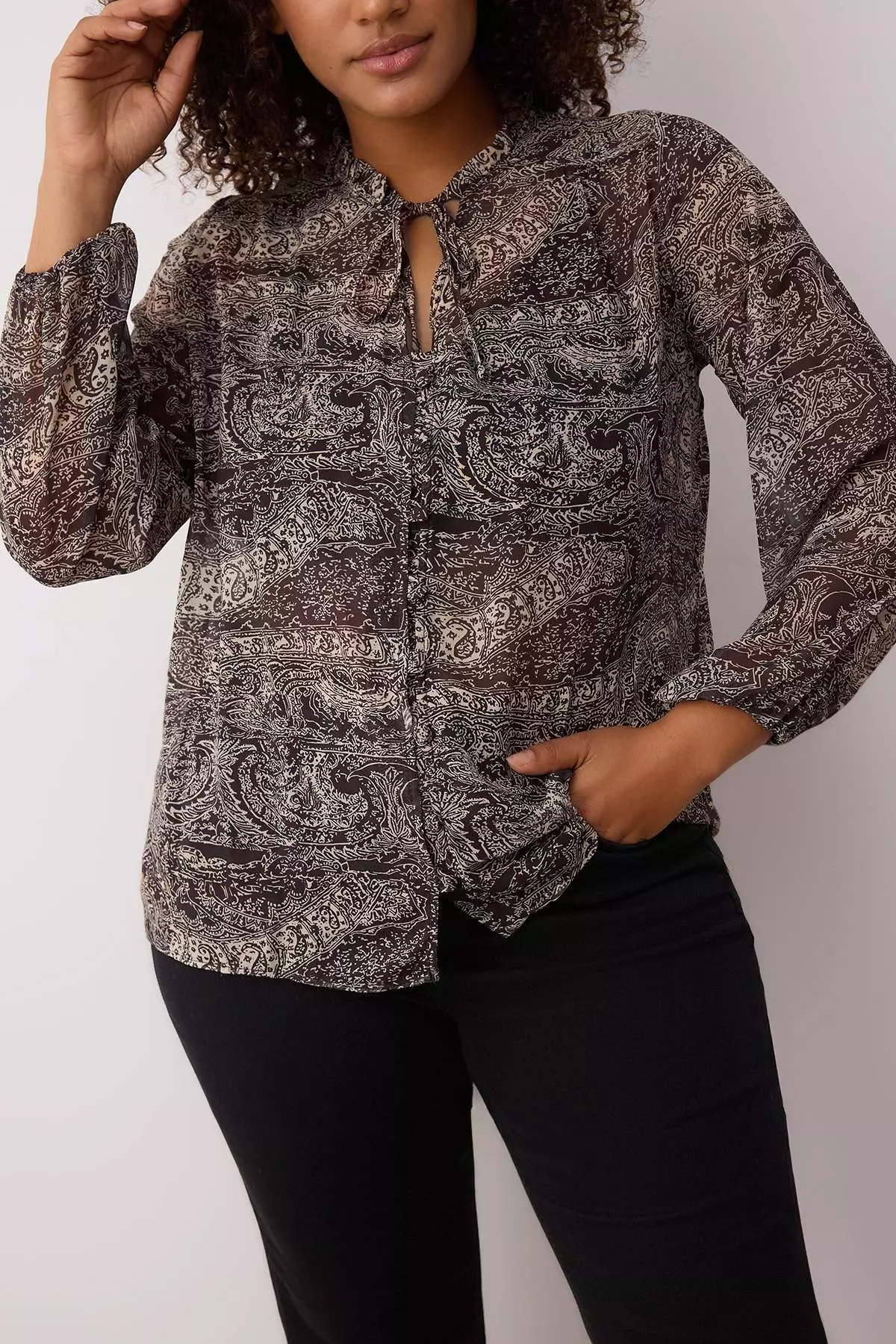 Multicolored Shawl Pattern Chiffon Woven Plus Size Blouse Tbbaw26Af00038