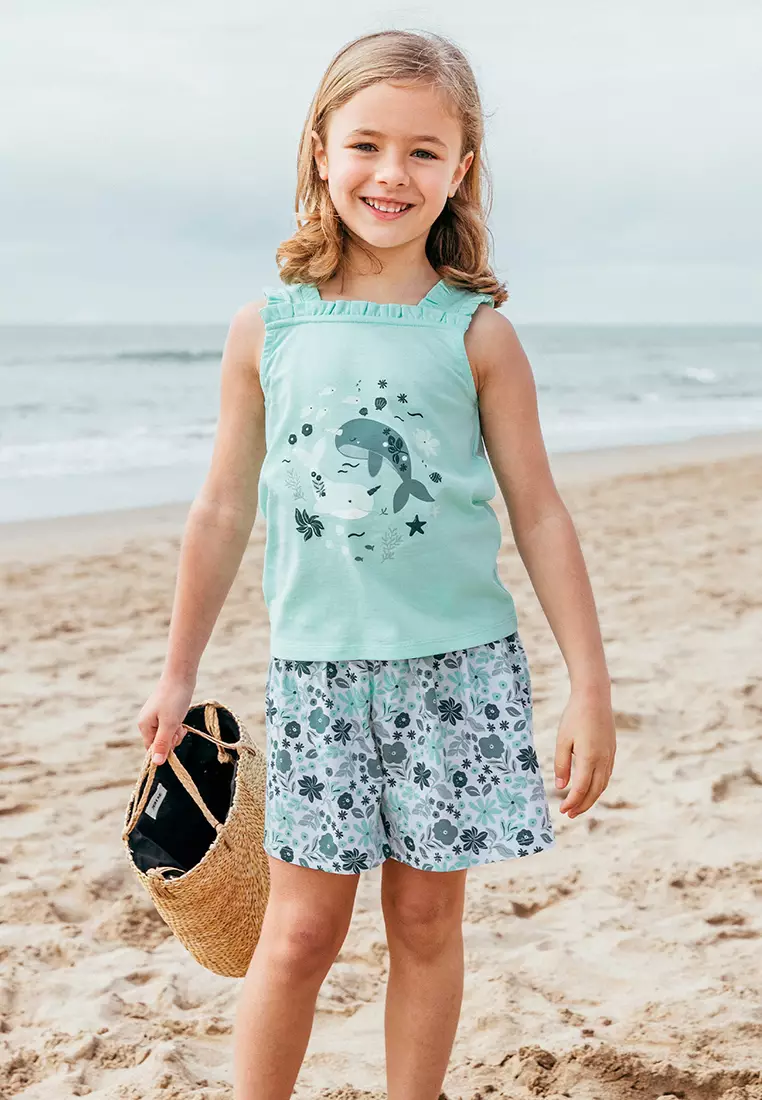 Blue green SET / Narwhal Print Top