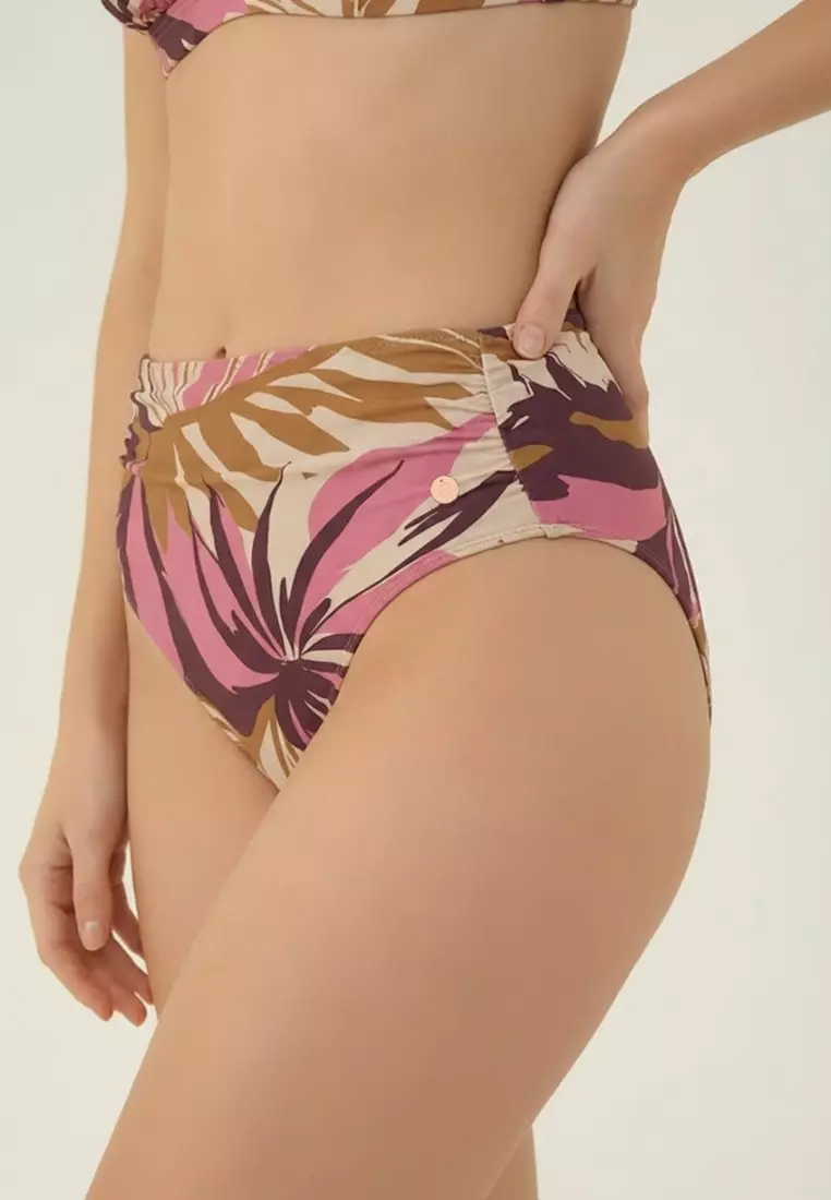 Southern Tropo粉紅色皺褶腰頭經典全包泳褲