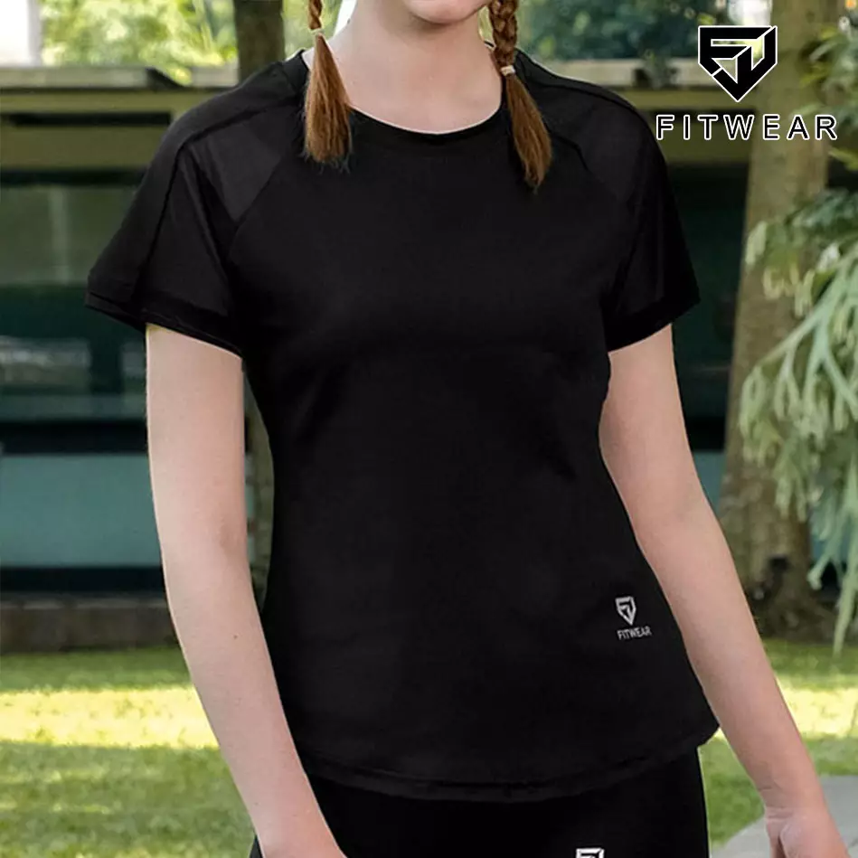 Fitwear - Kaos Olahraga Wanita GRITTE OVERSIZE DRYFIT BACK MESH - BLACK