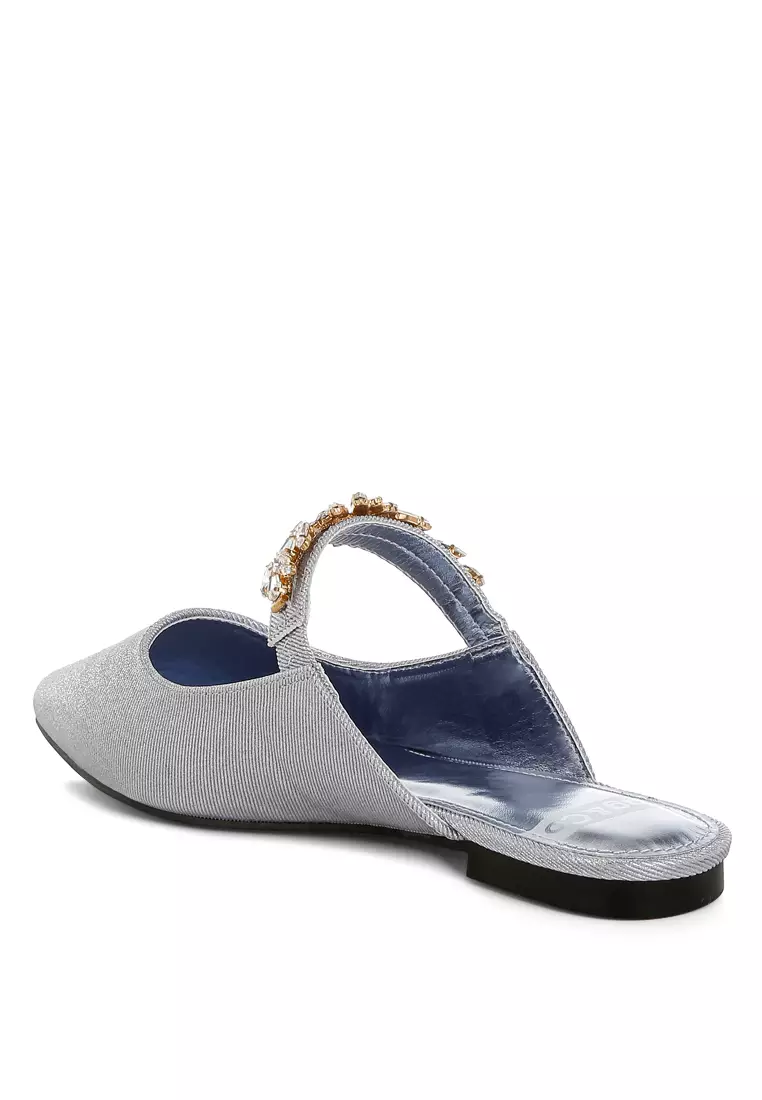 Diamante Strap Glitter Mules in Lilac