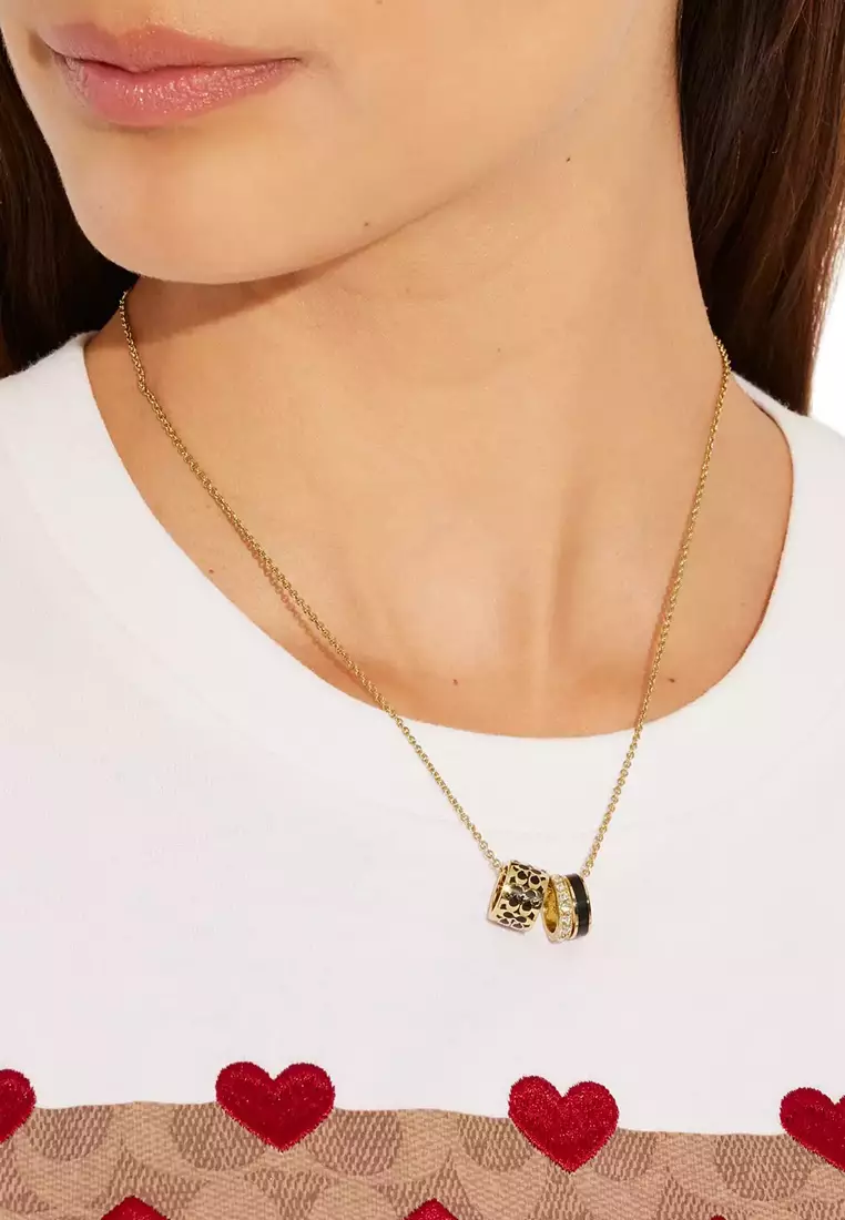 Coach Signature Enamel Necklace in Gold/ Black C9446