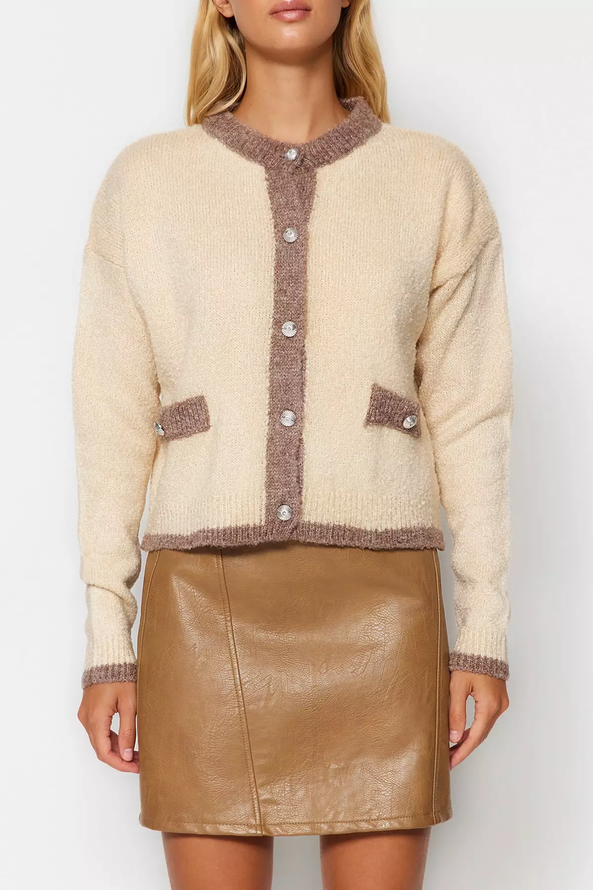 Boucle Thread Jacket Look Knitted Cardigan