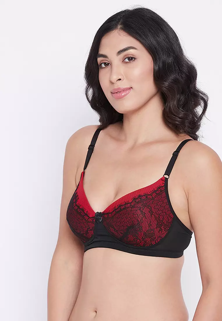 Padded Non-Wired Full Cup Bra in Black - Lace