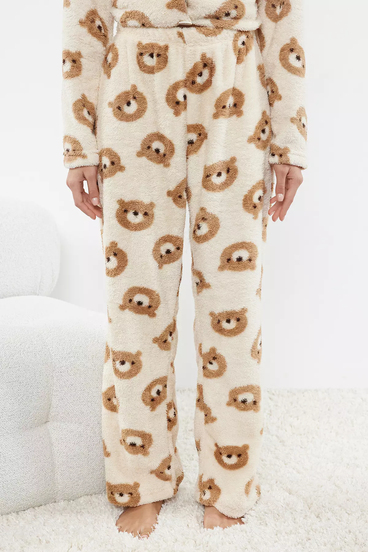 Ecru Teddy Bear Wellsoft Winter Knitted Pajama Set Thmaw25Pt00054