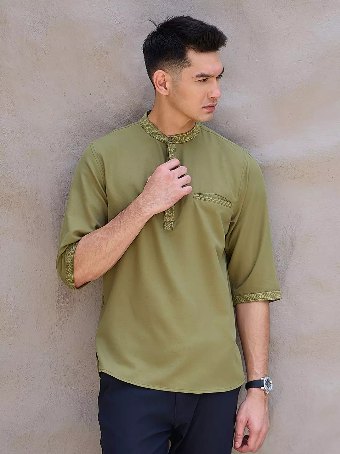 OXCON Kemeja koko Tangan 3/4 Bordir Hasbi Green