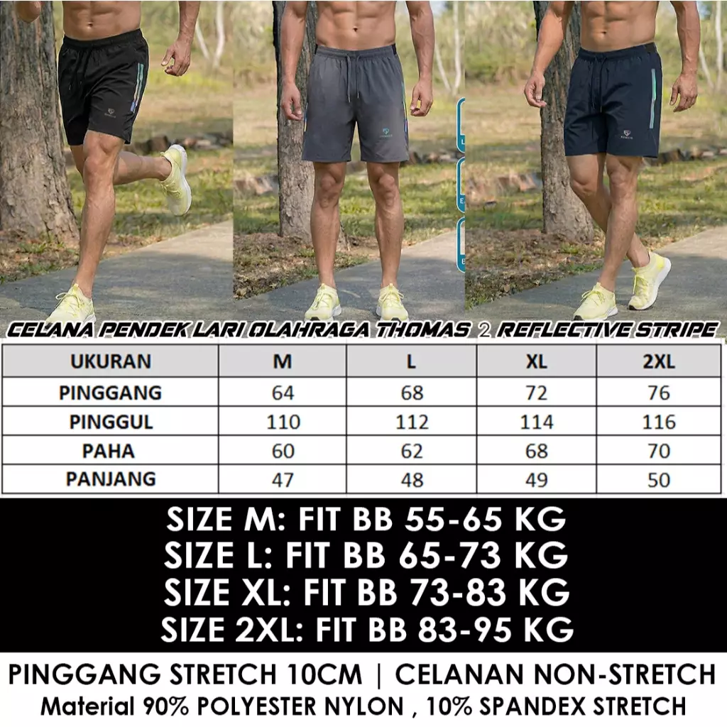 Fitwear  Celana Pendek Lari Olahraga Pria THOMAS 2 RELEFTIVE STRIPE - NAVY