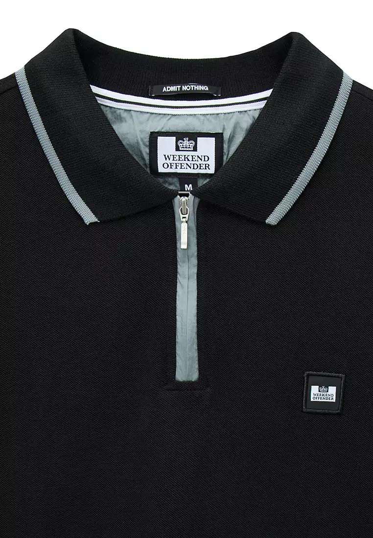 MENS BLACK/PORPOISE MONTI ZIP POLO WITH PARACHUTE DETAIL