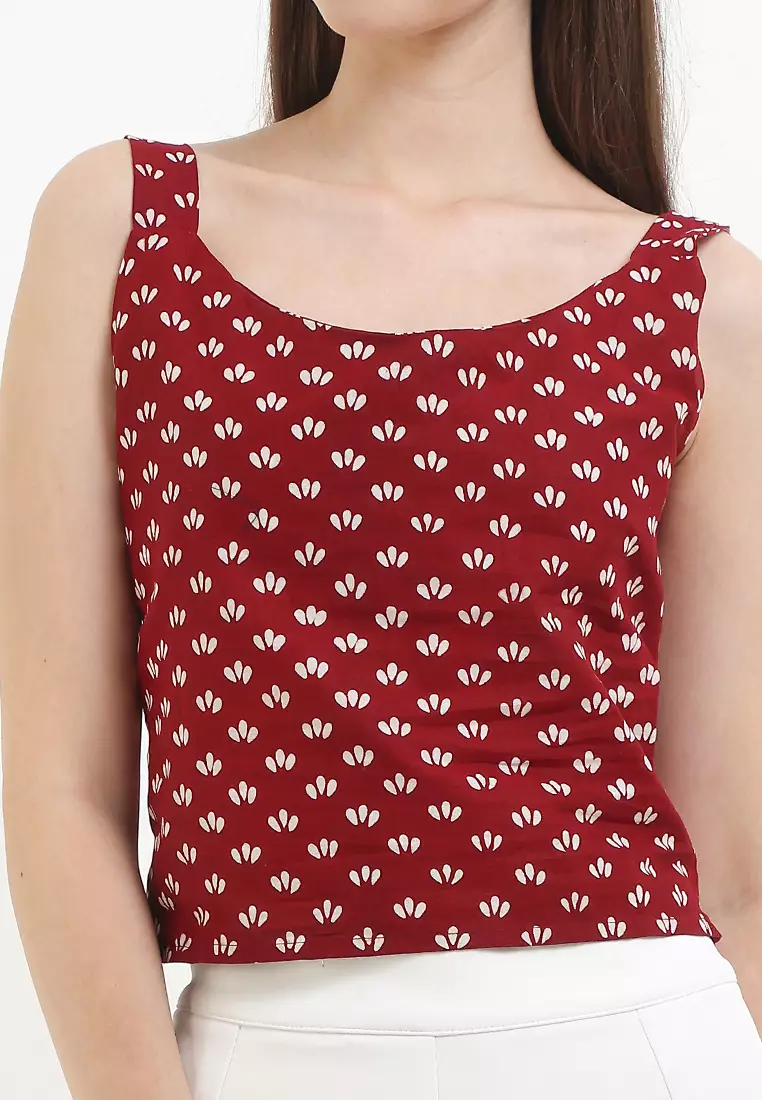 Sleeveless Inner Top Atasan Wanita Basic Bunga Red Tanpa Lengan