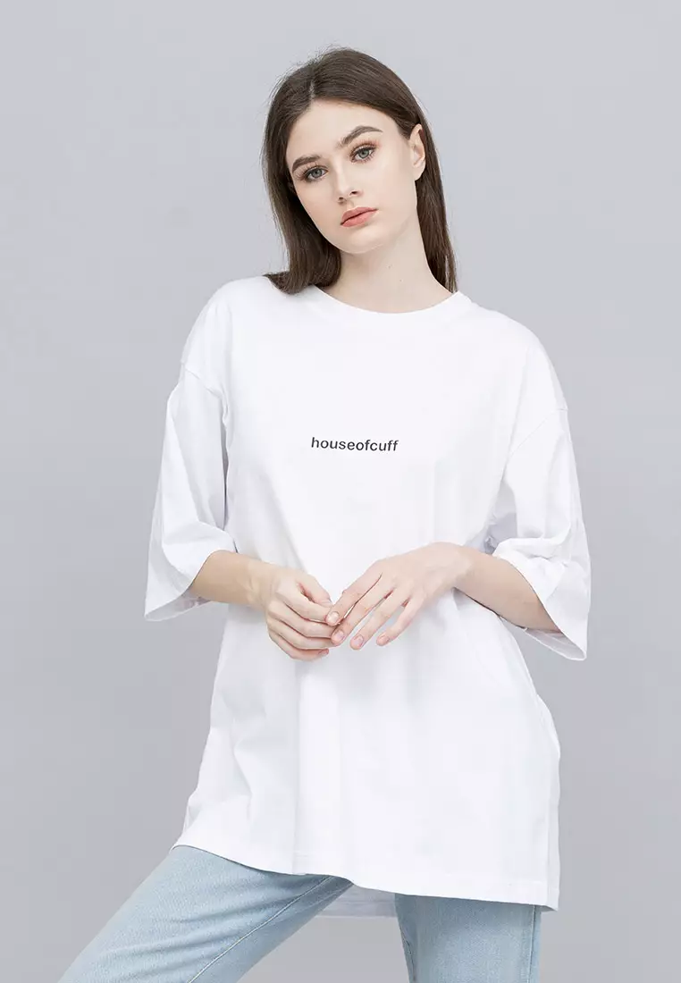 Houseofcuff Kaos Oversized Tshirt Wanita Unisex Tebal Putih Japan